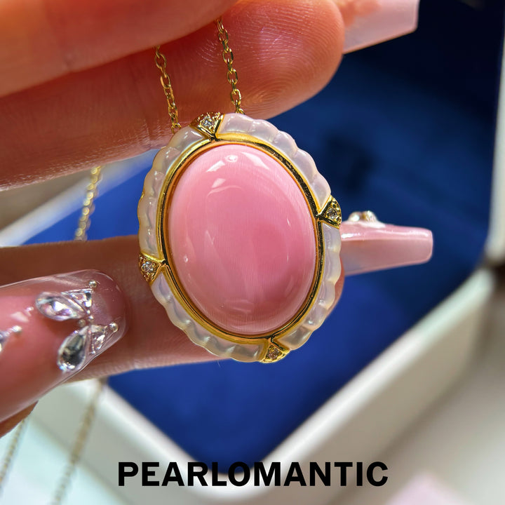 [Designer’s Choice] Blush Cameo MOP &amp; Conch Shell Convertible Brooch Pendant