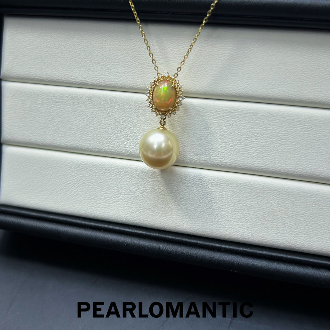 [Fine Jewelry] South Sea Golden Pearl 12.5mm Pendant with Opal & Diamond