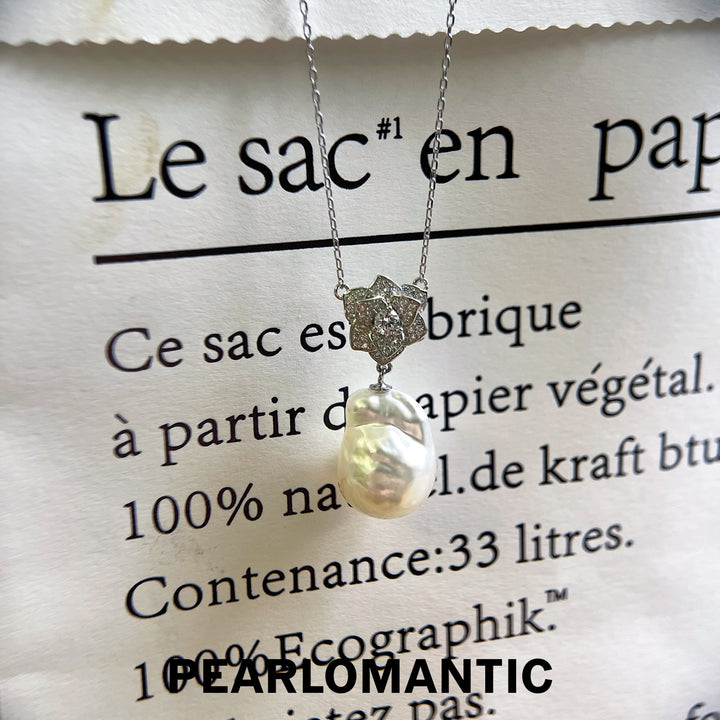 [Designer's Choice] Australian White Baroque Pearl 13-15mm Bloom Pendants w/ S925