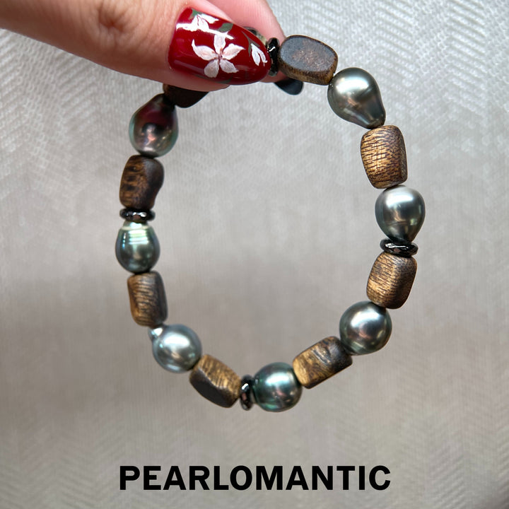 [618 Sale] Natural Sandalwood Tahitian Pearl Bracelet w/ S925 Silver
