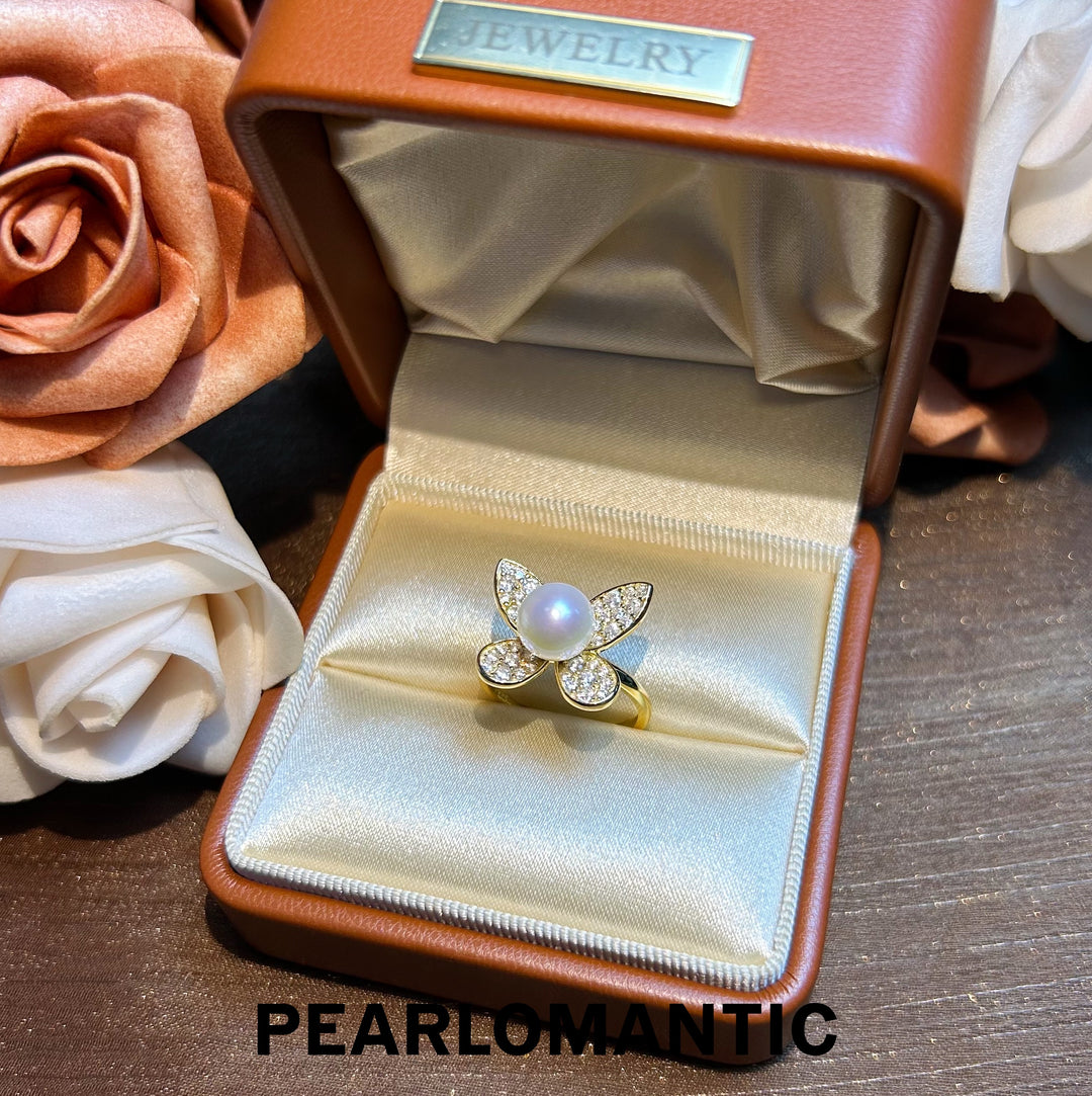 [Everyday Essentials] Freshwater Pearl Elegant Butterfly Adjustable Silver Ring