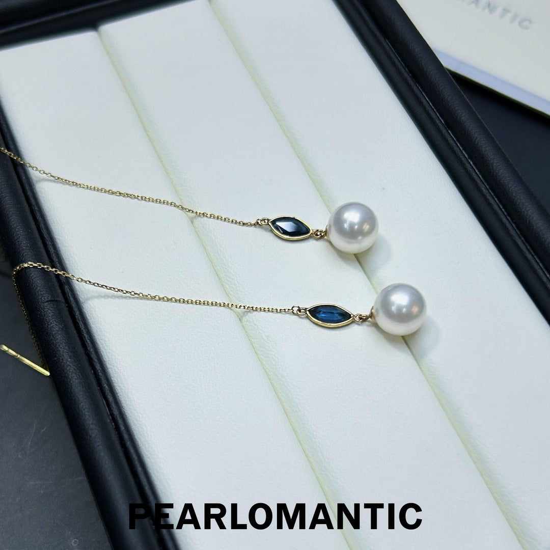 [Fine Jewelry] Akoya Hanadama Pearl 8-8.5mm Earrings w/ Sapphire & 18k Gold