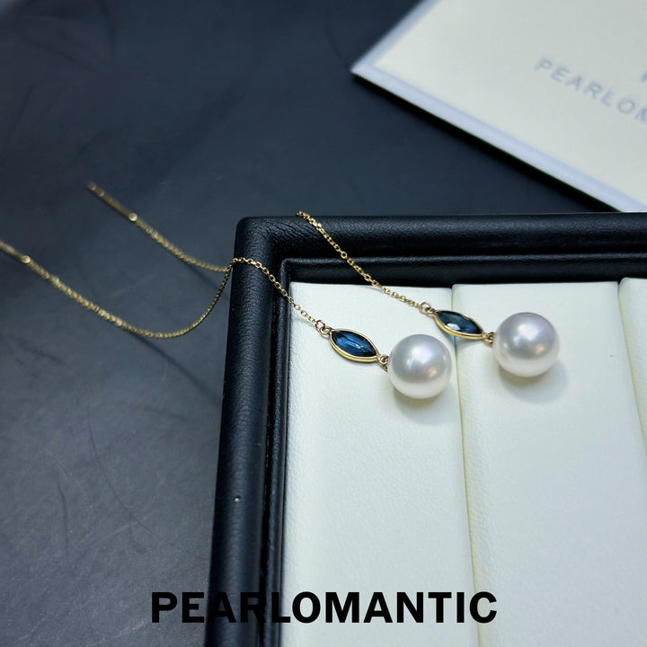 [Fine Jewelry] Akoya Hanadama Pearl 8-8.5mm Earrings w/ Sapphire & 18k Gold