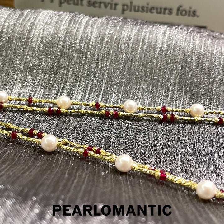 [Group-Buying] Ruby & Akoya & 14k Gold-filled Double Layer Necklace 40+45cm w/ 18k Gold Clasp
