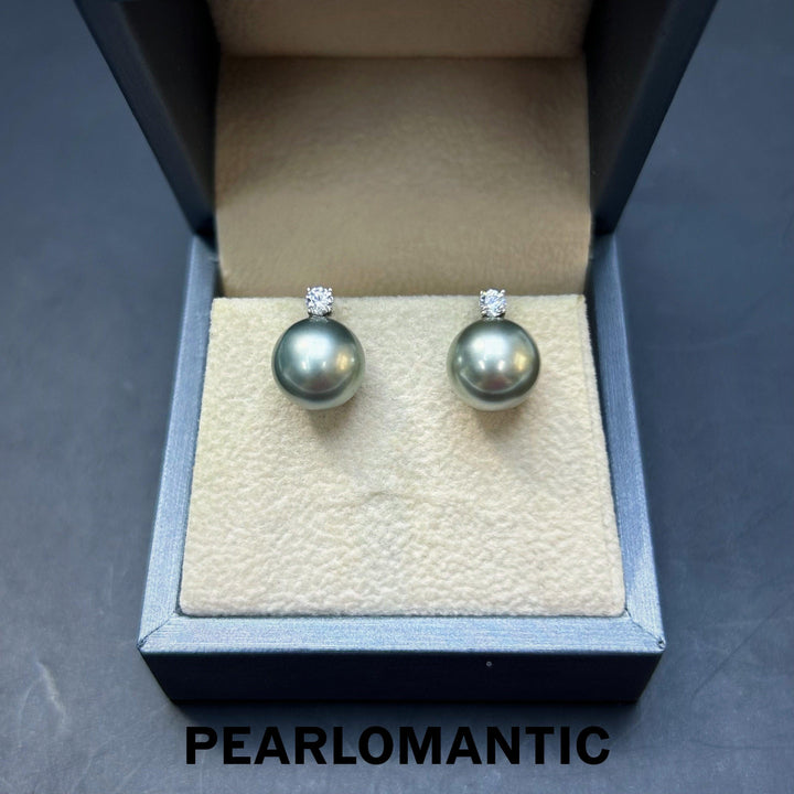 [Fine Jewelry] Tahitian Black Pearl 10-11mm Platinum Grey Classic Earring w/ 18k Gold