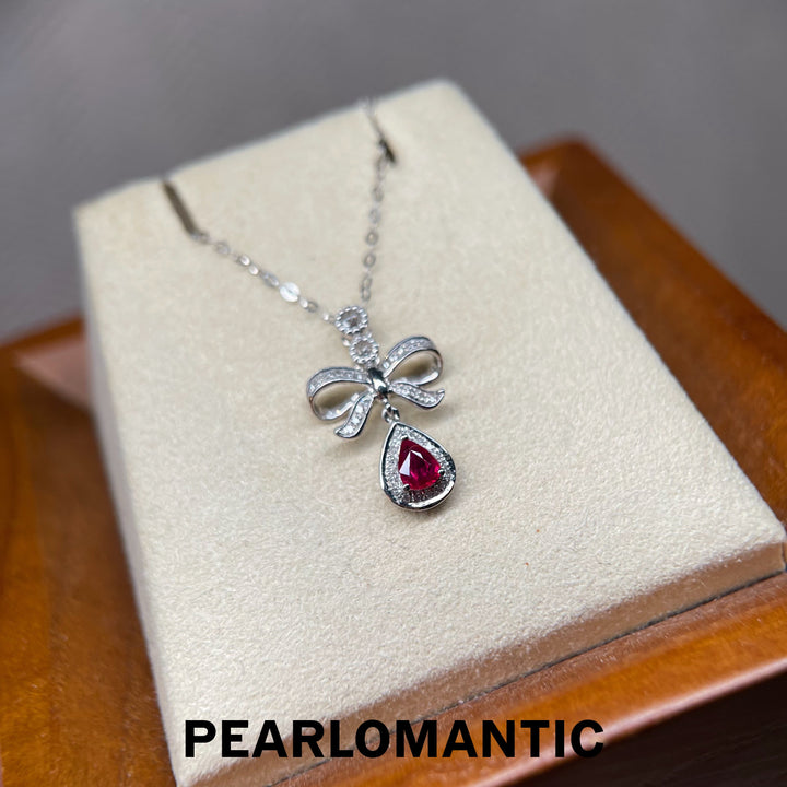 [Fine Jewelry] 18k Gold & Ruby & White Sapphire & Diamonds Flame in a Knot Pendant