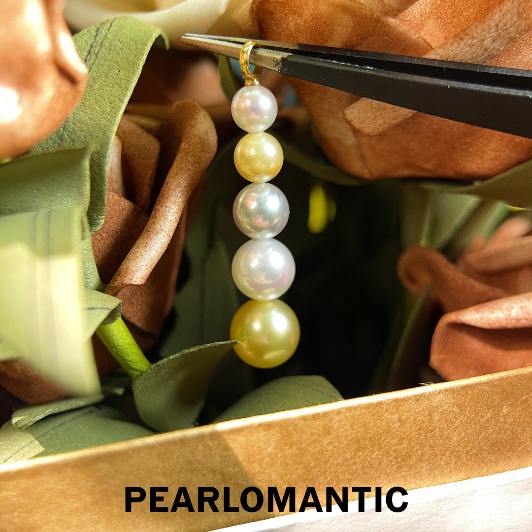 [Fine Jewelry] 18k Gold South Sea Golden Pearl & Akoya Pearl 5.5-9mm Gradual Pendants