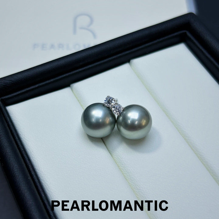 [Fine Jewelry] Tahitian Black Pearl 10-11mm Platinum Grey Classic Earring w/ 18k Gold