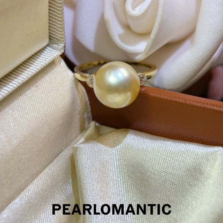 [618 Sale] Golden South Sea Pearl Minimalist Diamond Accent Ring in 18K Gold