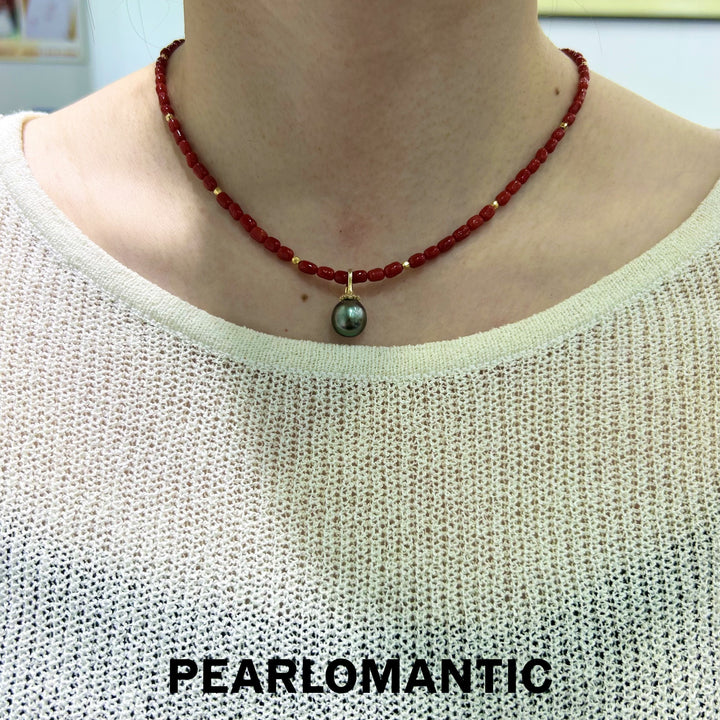 [Designer's Choice] Red Coral Necklaces & Tahitian Baroque Pendants w/ S925 Silver