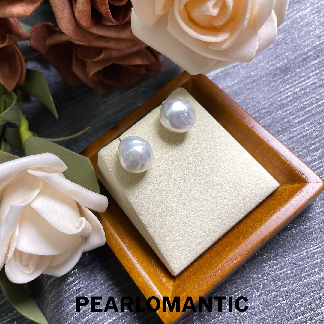 [Designer's Choice] Australian White Baroque 14-6mm Pearl 18k Gold Classic Earrings