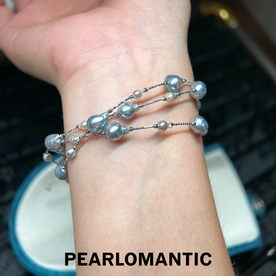 [618 Sale] Akoya Baroque Pearl Convertible Necklace Bracelet w/ S925 Silver