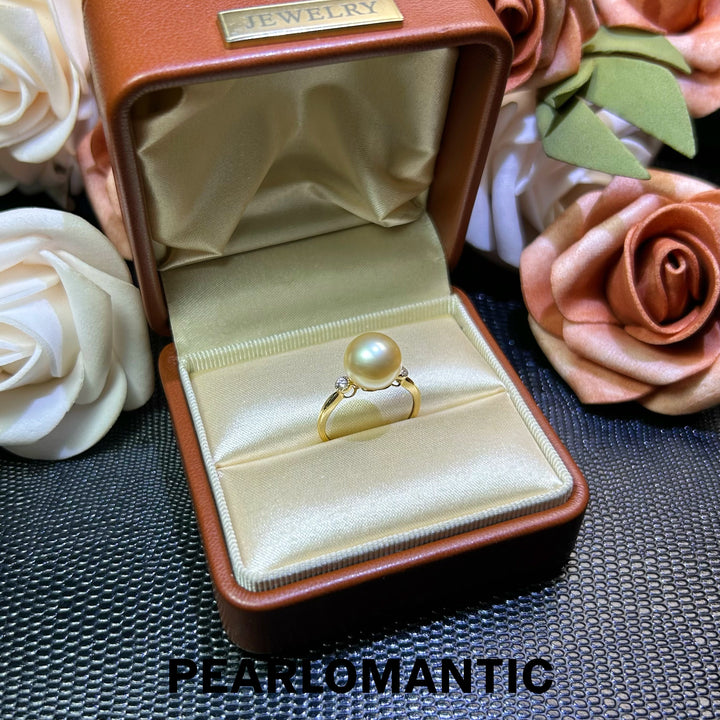 [618 Sale] Golden South Sea Pearl Minimalist Diamond Accent Ring in 18K Gold