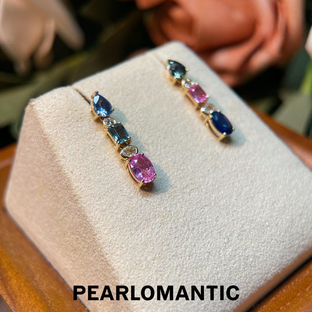 [Fine Jewelry] Solitary Gemdrop 18K Gold Earrings with Rainbow Colorful Sapphires