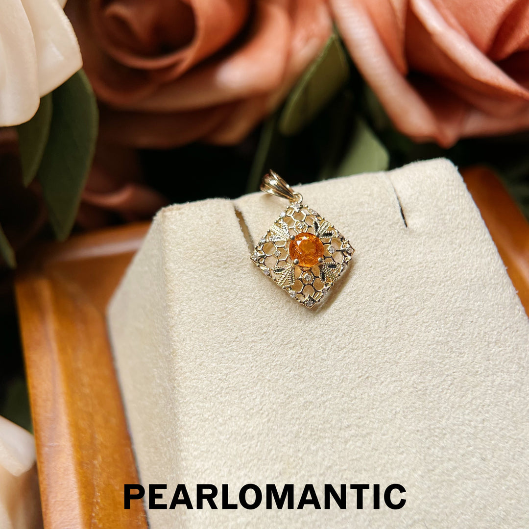 [Fine Jewelry] 18k Gold & 0.65ct Spessartine Garnet Buccellati Style Pendants w/ Adjustable Chain