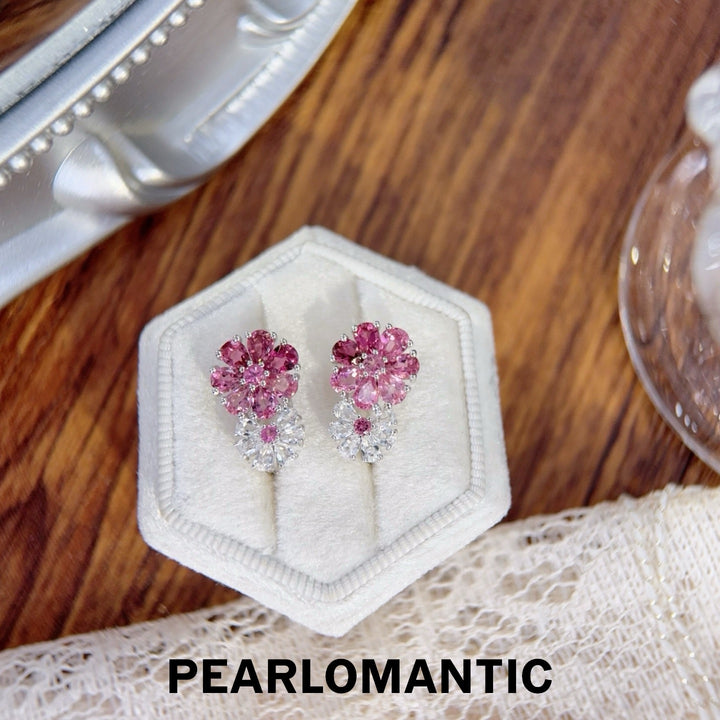 [618 Sale] Natural Tourmaline Gradient Double Flower Stud Earrings