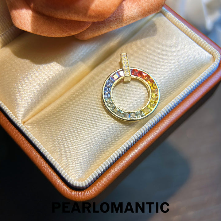 [Fine Jewelry] 18K Gold Radiant Donut with 1.8ct Colorful Sapphires Pendants
