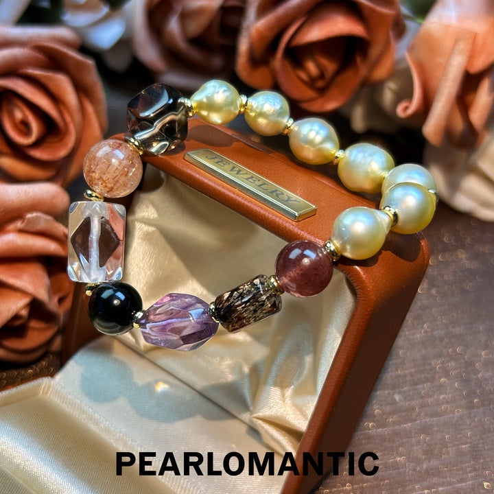 [Designer's Choice] South Sea Golden Baroque Pearl & Crystal Golden Ripple Bracelet (4)