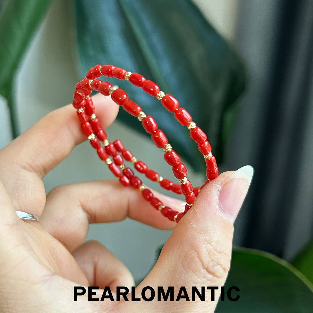 [Designer's Choice] Red Coral Double-Layer Beaded Bracelet w/ S925 Silver