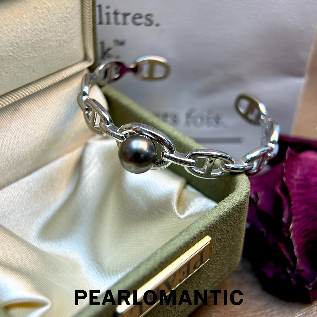 [Designer's Choice] Tahitian Black Pearl 9-10mm Smooth Surface Bracelet & S925 Silver