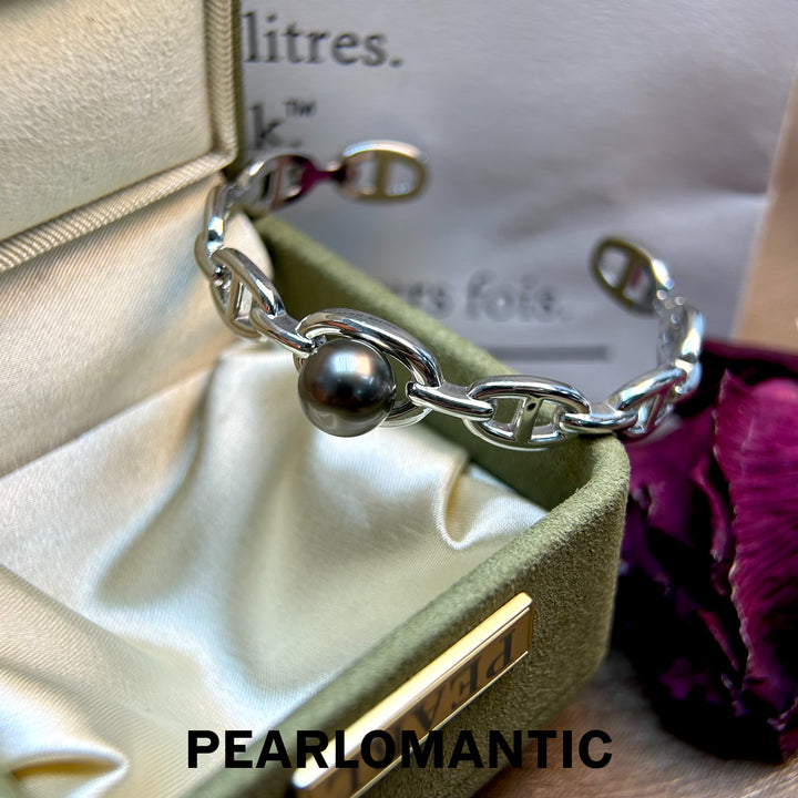 [Designer's Choice] Tahitian Black Pearl 9-10mm Smooth Surface Bracelet & S925 Silver