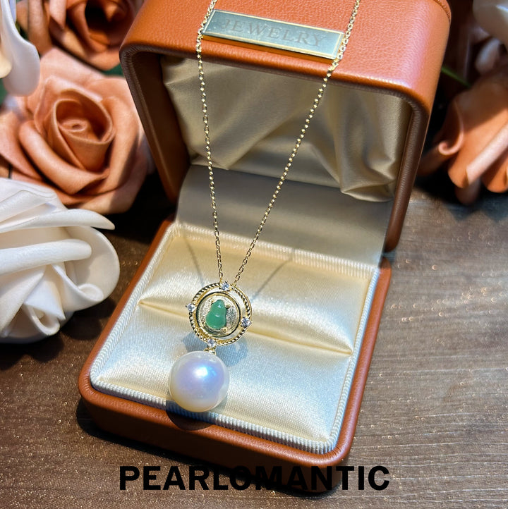 [Designer's Choice] Freshwater Pearl 13mm Big Size w/ Hulu Jade Pendants w/ Silver Chain
