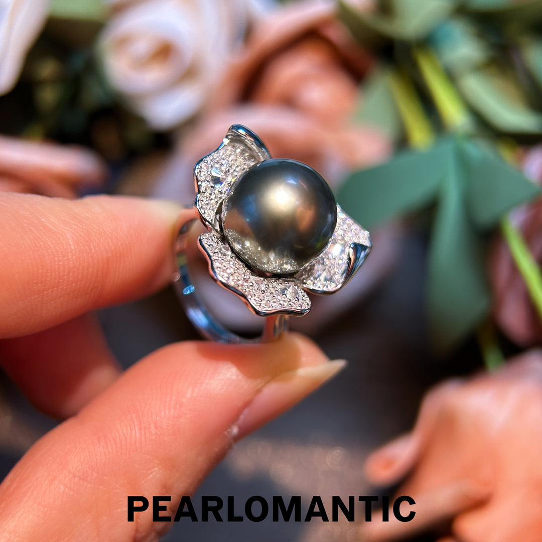 [Designer's Choice] Tahitian Black Pearl Midnight Bloom Adjustable Silver Ring