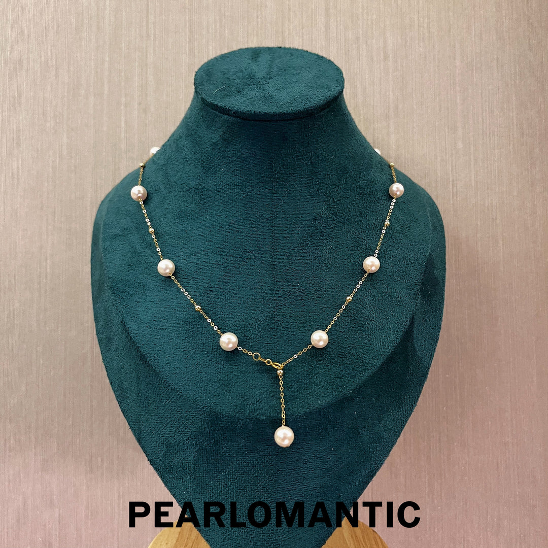 [Fine Jewelry] 18k Gold Akoya Pearl 6-6.5mm Spaced Design Necklace