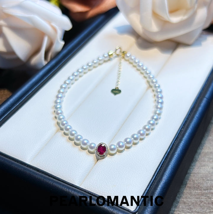 [Fine Jewelry] 18k Gold Lustre & Flame – Freshwater Pearl Bracelet with Ruby & Diamonds