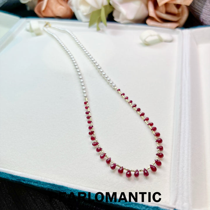 [Fine Jewelry] Ruby Rain 5A+ Freshwater Pearl &amp; Pigeon Blood Ruby Gradient Necklace