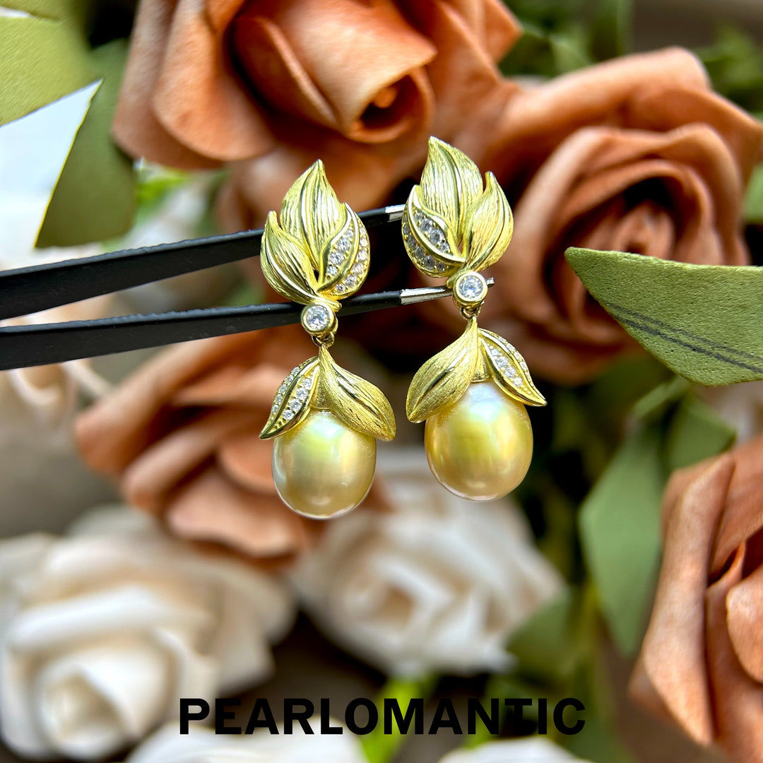 [Designer's Choice] South Sea Golden Pearl 11*13 Buccellati Style Earring Studs & S925 w/ Gold Plated