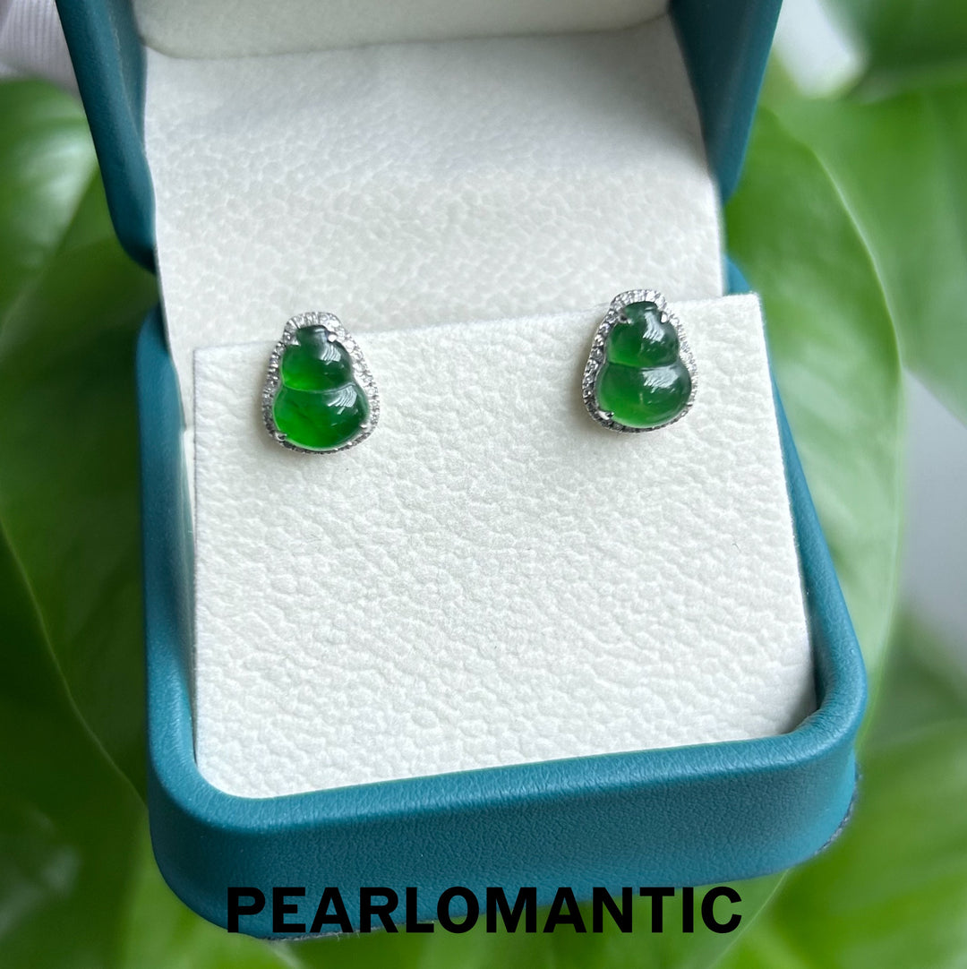 [Fine Jewelry] 18k White Gold & Diamond & Jade Hulu Design Earring Studs
