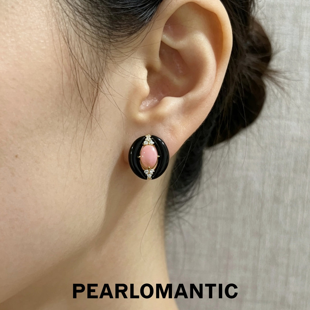 [618 Sale] Conch Pearl Vintage Oval Enamel Stud Earrings w/ S925 Silver
