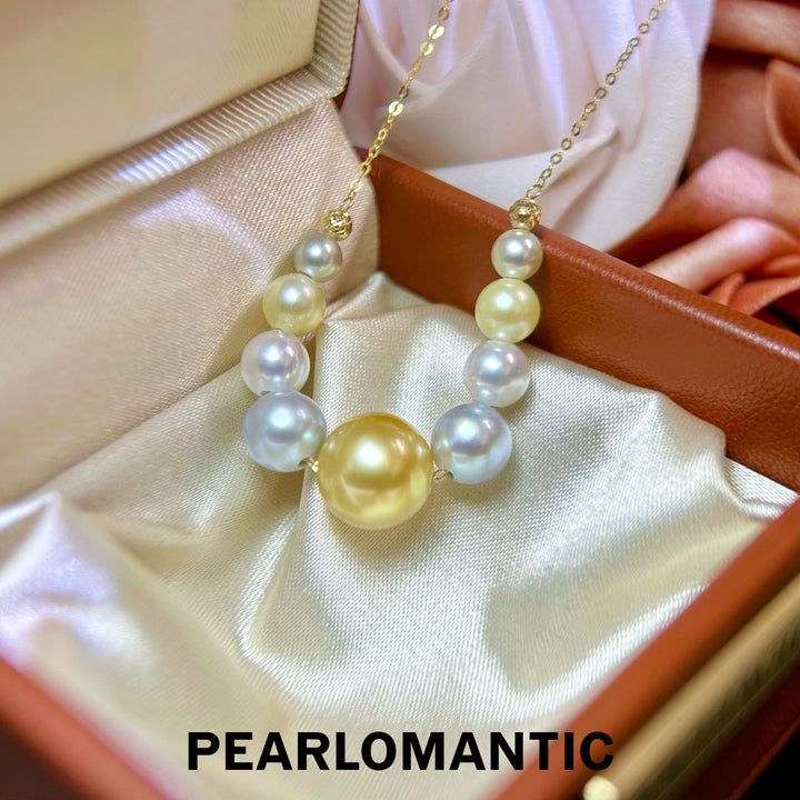 [Fine Jewelry] Akoya &amp; Golden South Sea Pearl Graduated Necklace w/ 18K Gold
