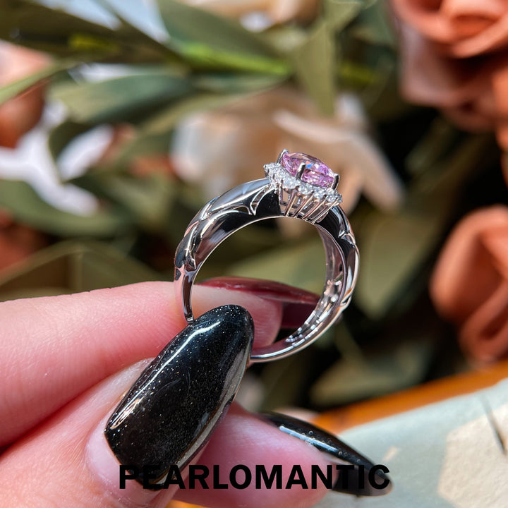 [Fine Jewelry] 18K White Gold Lone Lavender Glow Tourmaline & Diamond Ring