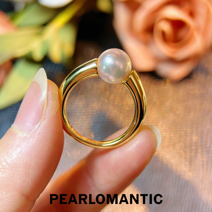 [Designer's Choice] Akoya Pearl The Hovering Moon S925 Silver Ring Size US 7.5