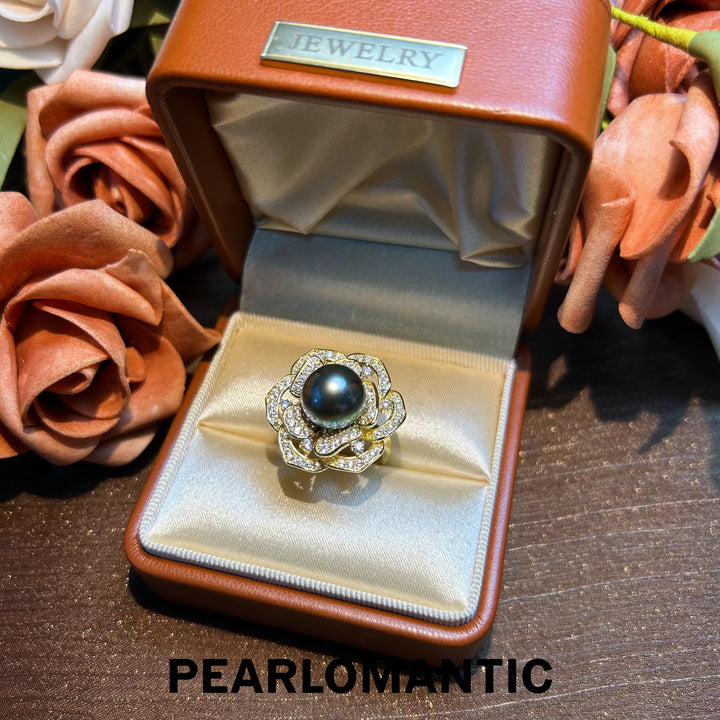 [Designer's Choice] Tahitian Black Pearl Peacock Mirage Adjustable Silver Ring