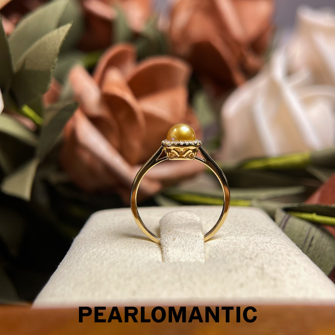 [Fine Jewelry] 18k Gold+Diamond+South Sea Golden Keshi Pearl Hulu Design Ring Size 6.5