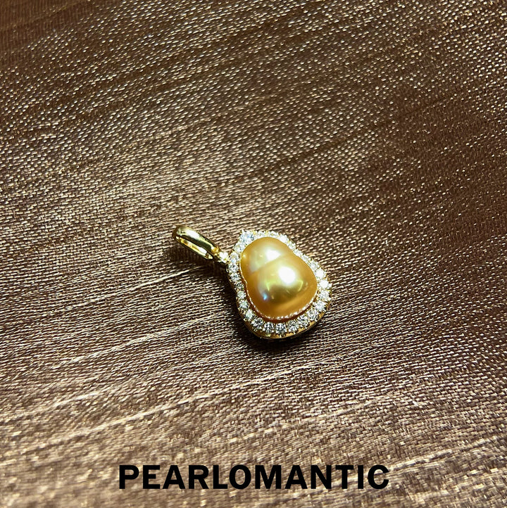 [Fine Jewelry] 18k Gold+Diamond+South Sea Golden Keshi Pearl Hulu Design Pendants w/ S925 Silver