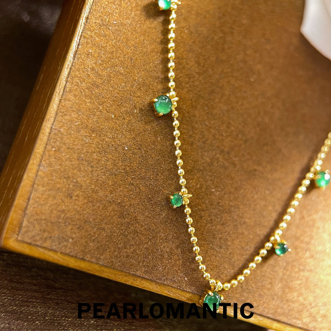 [Fine Jewelry] Jade Spaced Style Necklace Adjustable Length w/ S925 Silver and Gold Plated
