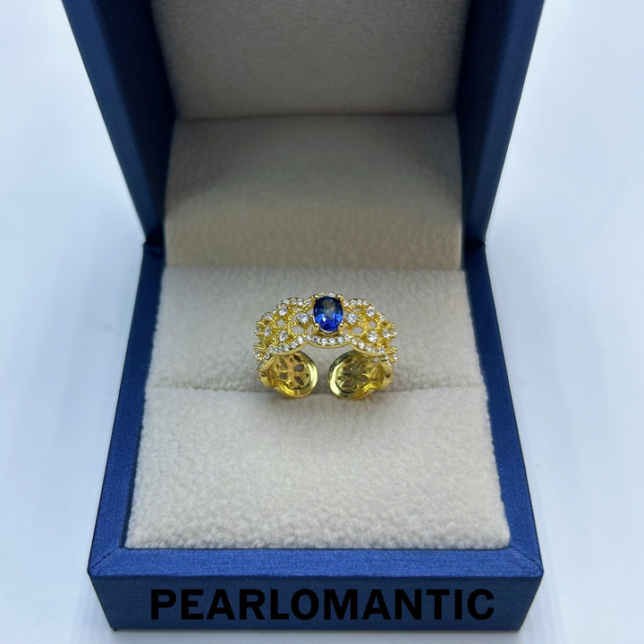 [Designer's Choice] Sapphire 0.6ct + Zircon Buccellati Style Adjustable Ring w/ S925 Gold Plated
