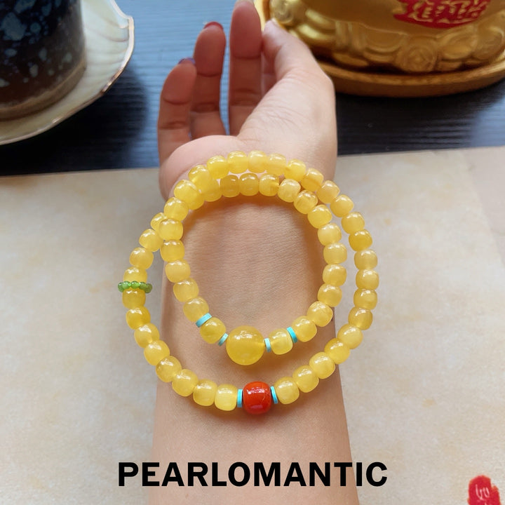 [Designer’s Choice] Golden Glow Natural Beeswax Turquoise Red Agate Double-Wrap Bracelet