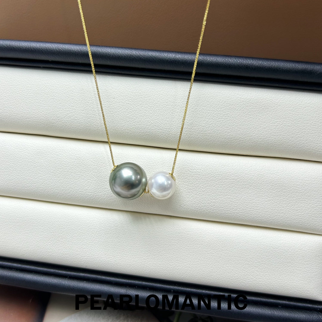 [Fine Jewelry] Tahitian Black + Akoya Pearl Dual Design Single Pendants w/ 18k Gold