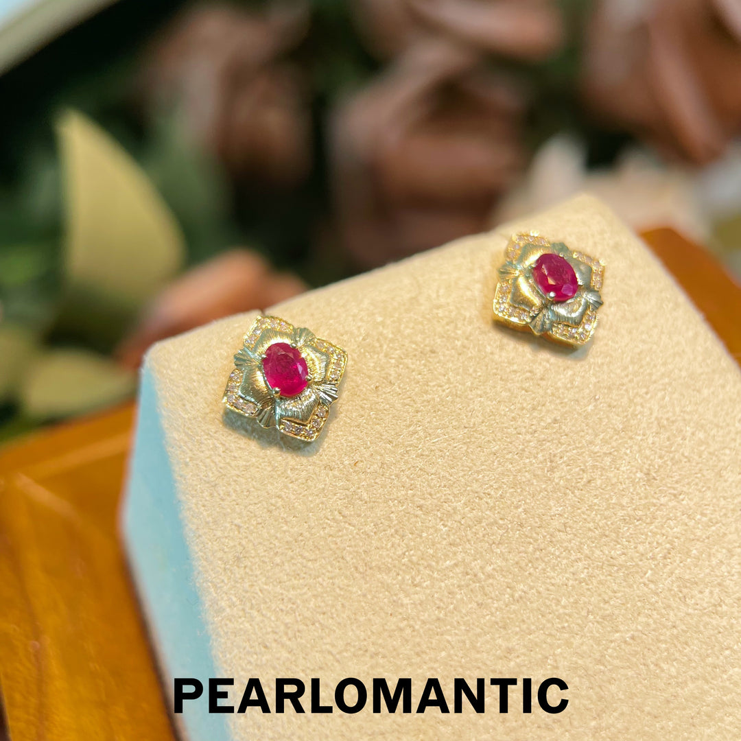 [Fine Jewelry] Ruby 0.36ct & Diamonds Buccellati Style Earring Studs & 18k Gold