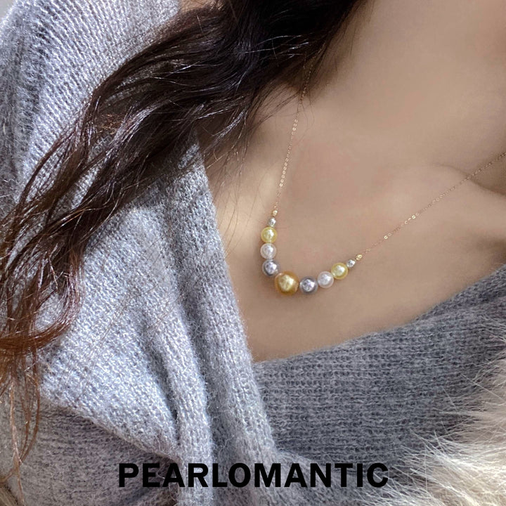 [Fine Jewelry] Akoya &amp; Golden South Sea Pearl Graduated Necklace w/ 18K Gold