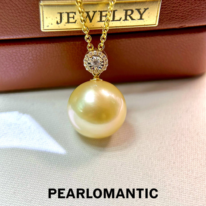 [Fine Jewelry] 14-15mm Golden Pearl Pendant w/ Diamond Accent
