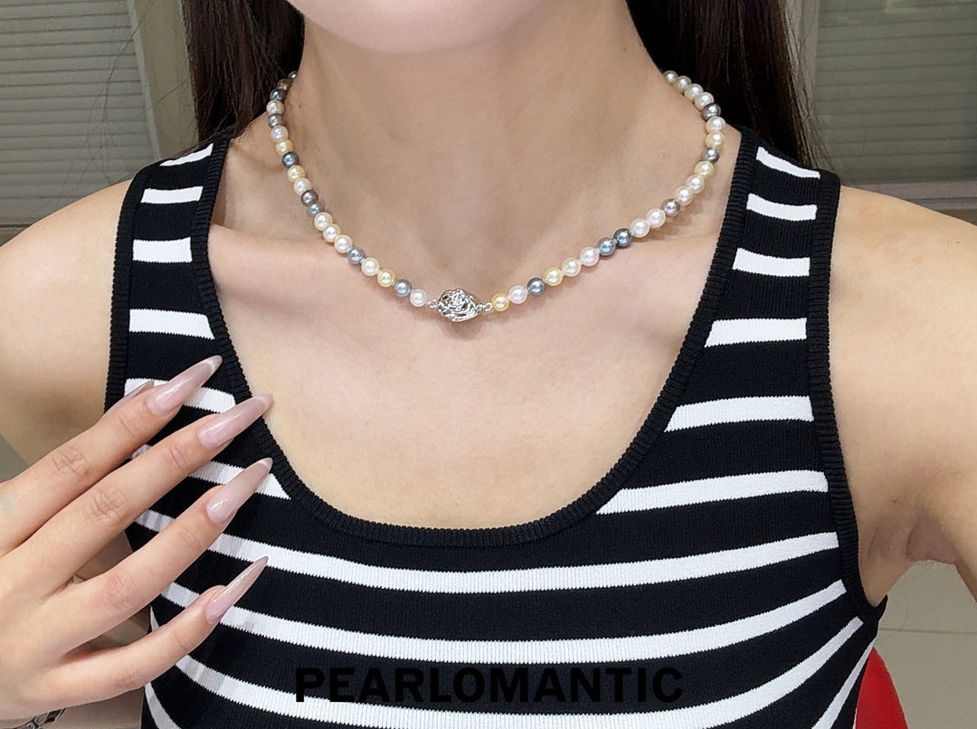 [Fine Jewelry] Akoya Pearl 6-7mm Multi-color Classic Necklaces w/ S925 Silver