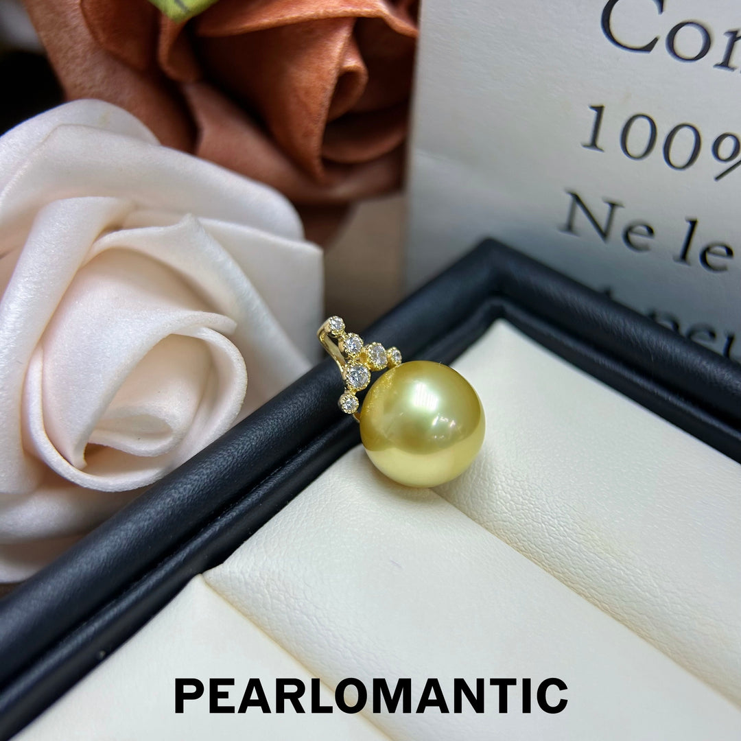 [Fine Jewelry] 18k Gold South Sea Golden Pearl 11.5-12.5mm Tri-Style Pendants w/ Chain