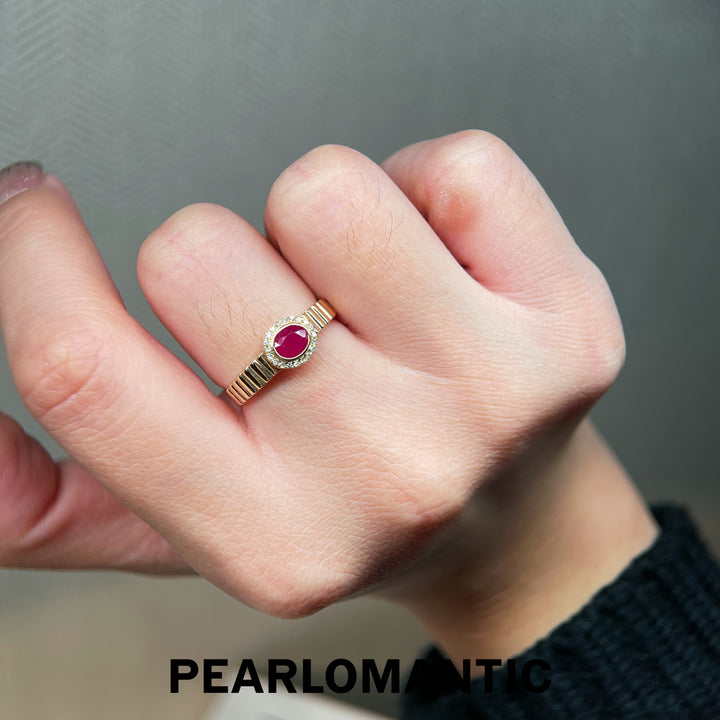 [Fine Jewelry] Ruby & Diamonds 18k Gold Ribbed Band Rings