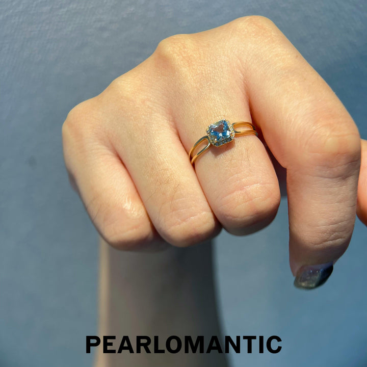 [Fine Jewelry] Aquamarine 0.42ct Super Santa Maria Blue Color Ring w/ 18k Gold & Diamond